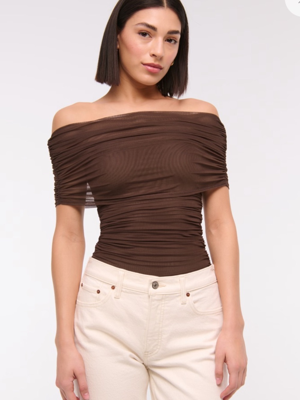 Abercrombie Mesh Foldover Bodysuit Brown XS
